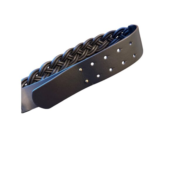 Braided Black Faux Leather Belt With Adjustable Holes & Gold Studs - Picture 2 of 5
